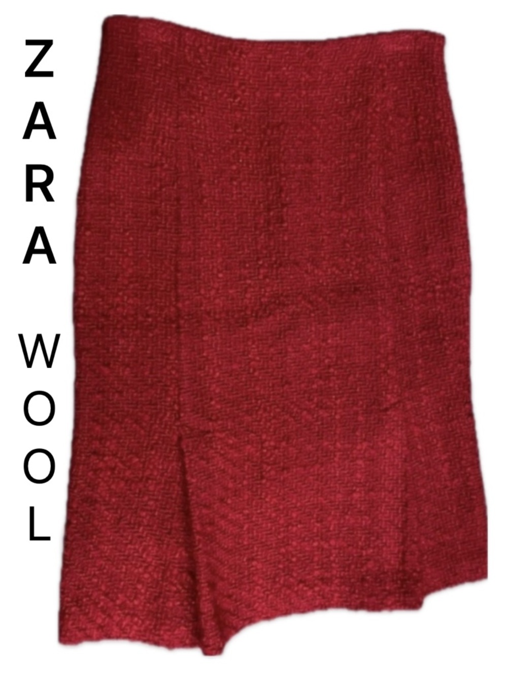 Zara Red Wool Tweed Pencil Skirt Lined Pleated Office Corporate Career Size 10